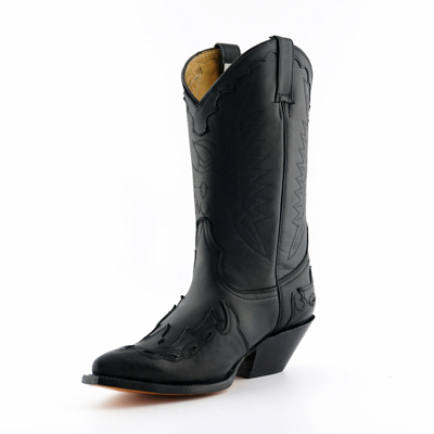 Pre-owned Grinders Arizona Hi Unisex Black Leather Boots Cuban Heeled Cowboy Boots