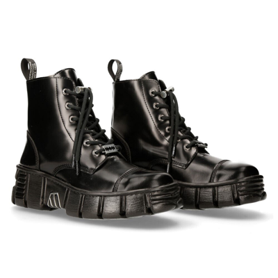 Pre-owned New Rock Rock M-wall005n-c6 Boots Black Leather Wall Gothic Rock Biker Ankle Boots