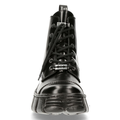 Pre-owned New Rock Rock M-wall005n-c6 Boots Black Leather Wall Gothic Rock Biker Ankle Boots