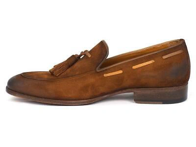 Pre-owned Paul Parkman Mens Shoes Loafer Brown Antique Suede Tassel Handmade Tab32fg