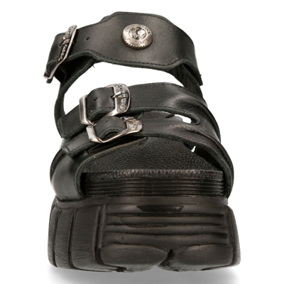Pre-owned New Rock Rock Boots M-bios101-c2 Unisex Metallic Black 100% Leather Sandal Punk Rock