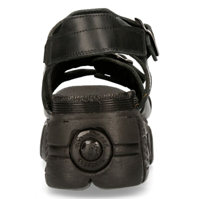 Pre-owned New Rock Rock Boots M-bios101-c2 Unisex Metallic Black 100% Leather Sandal Punk Rock