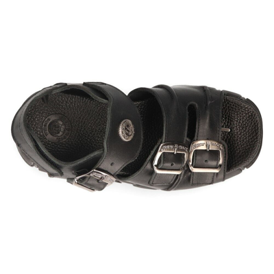 Pre-owned New Rock Rock Boots M-bios101-c2 Unisex Metallic Black 100% Leather Sandal Punk Rock