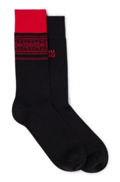 Shop Hugo Two-pack Of Regular-length Socks With Logo Details In Black