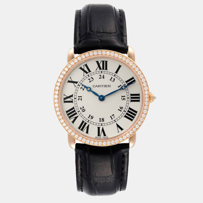 Pre-owned Cartier Silver Diamond 18k Rose Gold Ronde Louis Wr000651 Manual Winding Men's Wristwatch 36 Mm