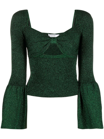 Shop Self-portrait Cut-out Knitted Jumper In Green
