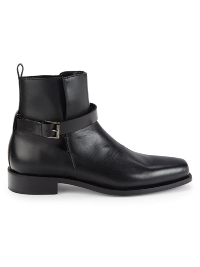 Shop Costume National Men's Buckle Leather Ankle Boots In Black