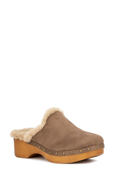 New York And Company Wynna Studded Faux Fur Lined Clog In Taupe