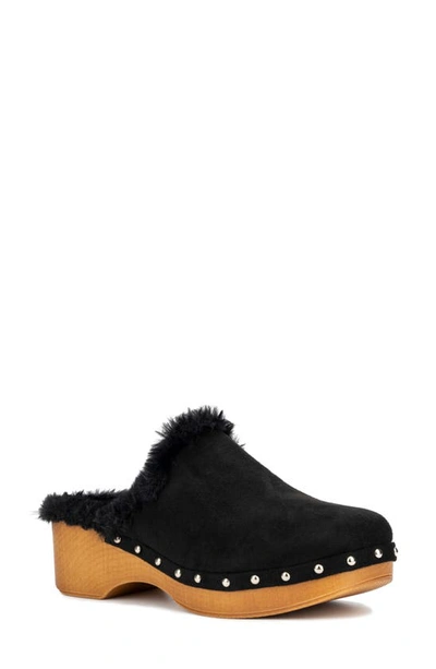 New York And Company Wynna Studded Faux Fur Lined Clog In Black
