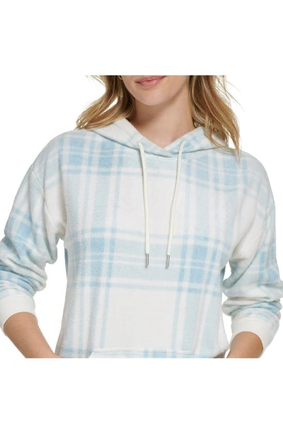 Shop Andrew Marc Sport Plaid Print Fleece Hoodie In Crystal