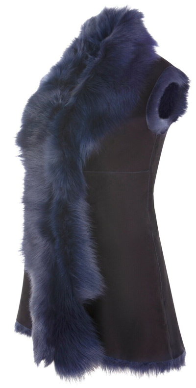 Pre-owned Infinity Navy Blue Ladies Women's Soft Real Toscana Sheepskin Leather Gilet Waistcoat