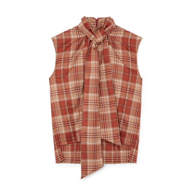 Shop G. Label Giana Plaid Bow Top In Red Plaid