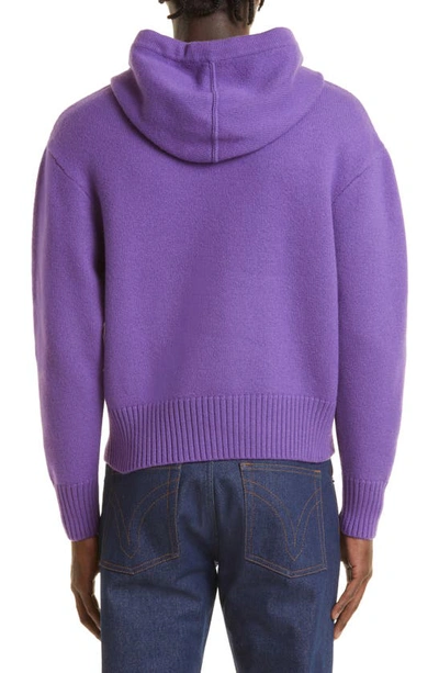 Shop Ami Alexandre Mattiussi Ami De Coeur Logo Intarsia Hoodie Sweater In Purple/ Black/ 501