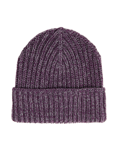 Shop 8 By Yoox Melange Rib Knit Beanie Hat Deep Purple Size Onesize Recycled Wool