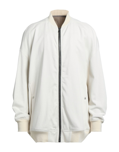 Shop Rick Owens Man Jacket Ivory Size 40 Cotton, Virgin Wool In White