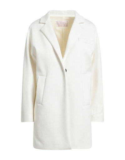 Shop Annie P . Woman Overcoat & Trench Coat White Size 8 Cotton, Elastane