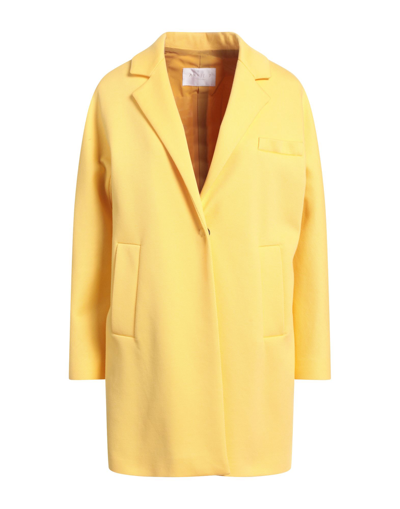 Shop Annie P . Woman Overcoat & Trench Coat Yellow Size 10 Cotton, Elastane