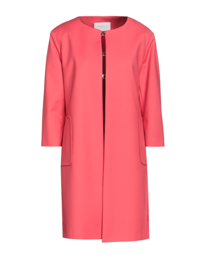 Shop Annie P . Woman Overcoat & Trench Coat Coral Size 10 Cotton, Polyester, Elastane In Red