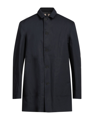 Shop Esemplare Man Overcoat & Trench Coat Midnight Blue Size L Cotton, Polyurethane