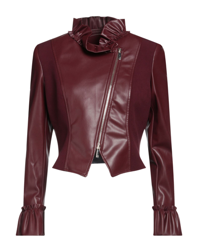 Shop Anna Buzzi Woman Jacket Burgundy Size 6 Polyurethane, Polyester In Red