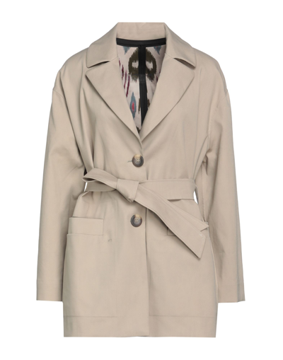 Shop Bazar Deluxe Woman Overcoat & Trench Coat Beige Size 4 Cotton, Elastane