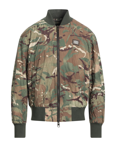 Shop Dolce & Gabbana Man Jacket Military Green Size 42 Polyamide, Cotton, Elastane