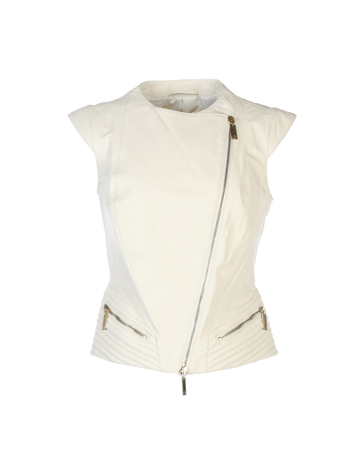 Shop Elisabetta Franchi Gold Woman Jacket Ivory Size 6 Ovine Leather In White