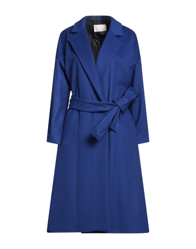 Shop Annie P . Woman Coat Bright Blue Size 2 Virgin Wool, Polyamide, Cashmere