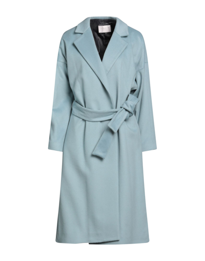 Shop Annie P . Woman Coat Sky Blue Size 12 Virgin Wool, Polyamide, Cashmere