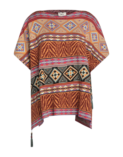 Shop Akep Woman Cape Camel Size 6 Cotton In Beige