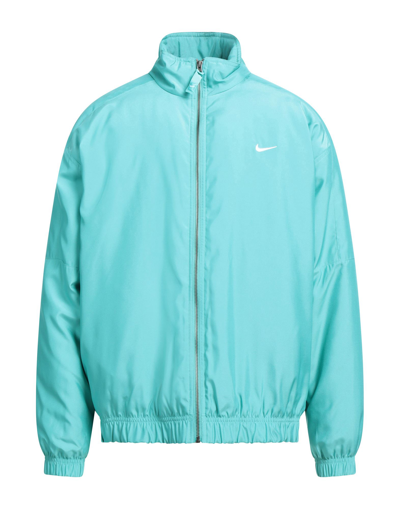Shop Nike Man Jacket Turquoise Size M Polyester In Blue