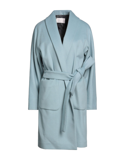 Shop Annie P . Woman Coat Sky Blue Size 8 Virgin Wool, Polyamide, Cashmere