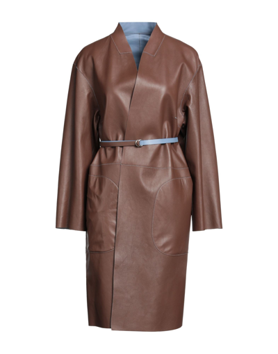 Shop Desa Nineteenseventytwo Desa 1972 Woman Overcoat & Trench Coat Dark Brown Size 2 Soft Leather