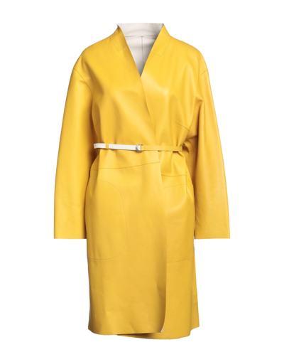 Shop Desa Nineteenseventytwo Desa 1972 Woman Overcoat & Trench Coat Ocher Size 0 Soft Leather In Yellow