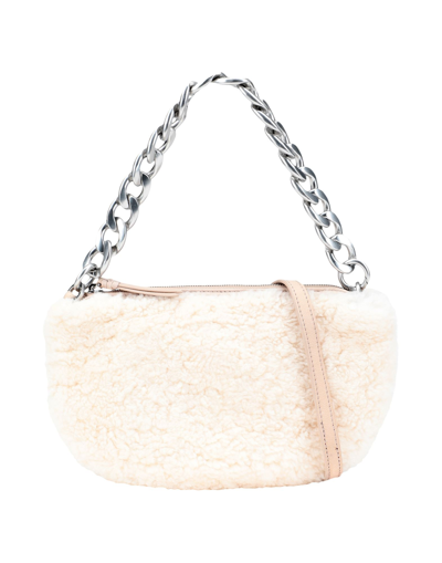 Shop Les Visionnaires Livia Chain Furry Woman Handbag Ivory Size - Lambskin, Bovine Leather In White