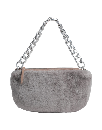 Shop Les Visionnaires Livia Chain Furry Woman Handbag Grey Size - Lambskin, Bovine Leather