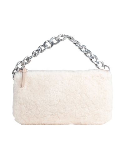 Shop Les Visionnaires Alice Chain Furry Woman Handbag Ivory Size - Lambskin, Bovine Leather In White