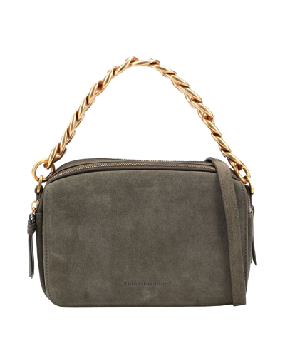 Shop Les Visionnaires Emily Chain Cozy Leather Woman Handbag Military Green Size - Bovine Leather