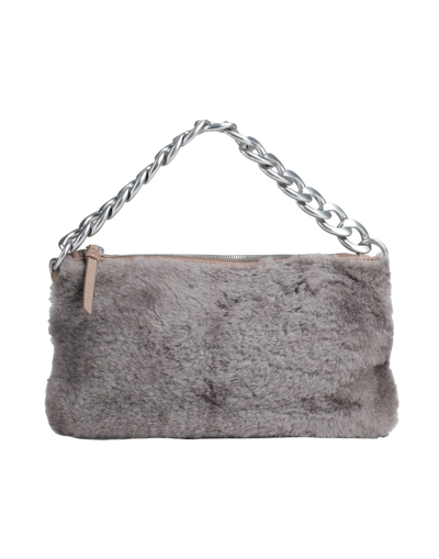 Shop Les Visionnaires Alice Chain Furry Woman Handbag Grey Size - Lambskin, Bovine Leather