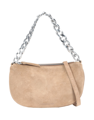Shop Les Visionnaires Livia Chain Cozy Leather Woman Handbag Camel Size - Bovine Leather In Beige