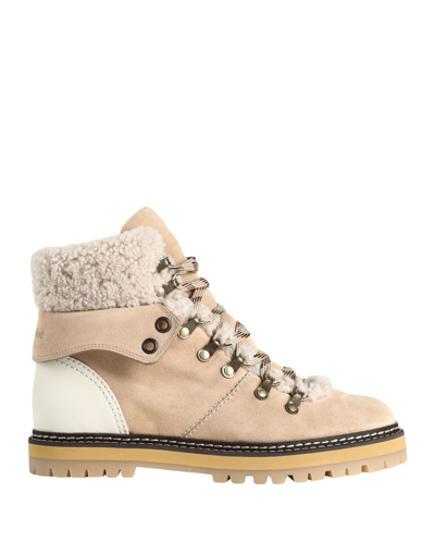 Shop See By Chloé Woman Ankle Boots Beige Size 7 Calfskin, Shearling