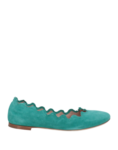 Shop Chloé Woman Ballet Flats Turquoise Size 5.5 Soft Leather In Blue