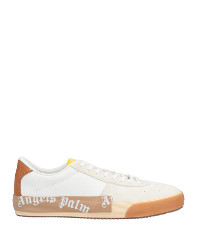 Shop Palm Angels Man Sneakers Beige Size 9 Soft Leather, Textile Fibers