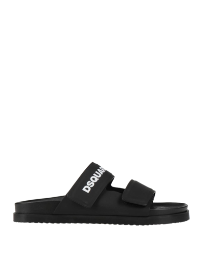 Shop Dsquared2 Man Sandals Black Size 8 Rubber, Calfskin