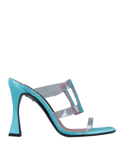 Shop Les Petits Joueurs Woman Sandals Azure Size 10 Textile Fibers In Blue