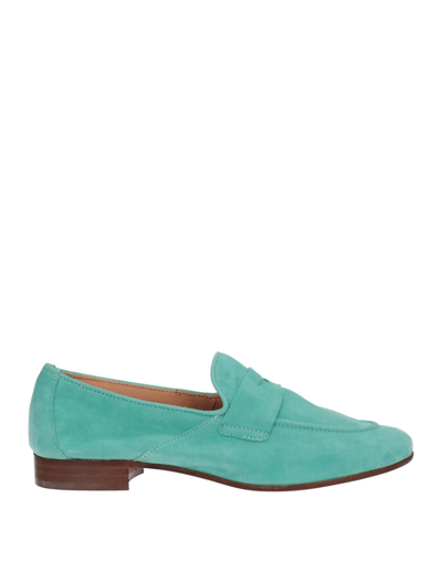 Shop Pollini Woman Loafers Turquoise Size 7 Soft Leather In Blue