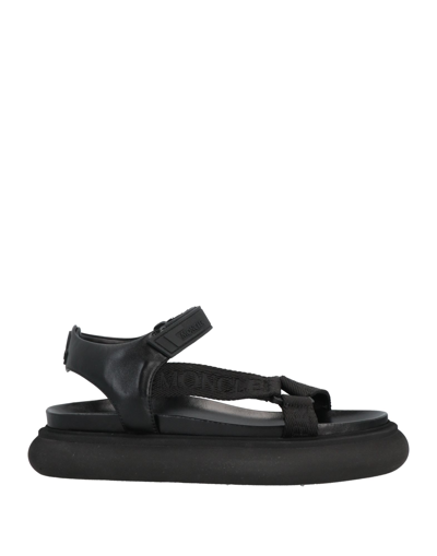 Shop Moncler Woman Sandals Black Size 6 Textile Fibers, Soft Leather