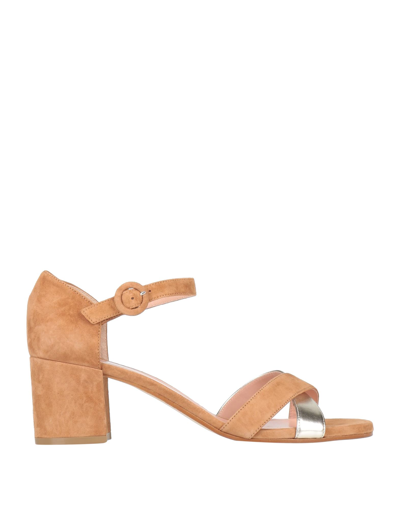 Shop Pollini Woman Sandals Camel Size 7.5 Soft Leather In Beige