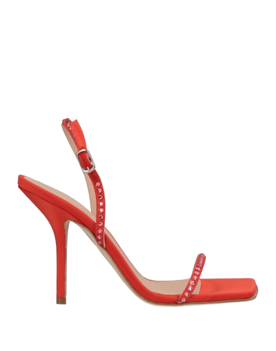 Shop Eddy Daniele Woman Sandals Coral Size 11 Textile Fibers, Swarovski Crystal In Red