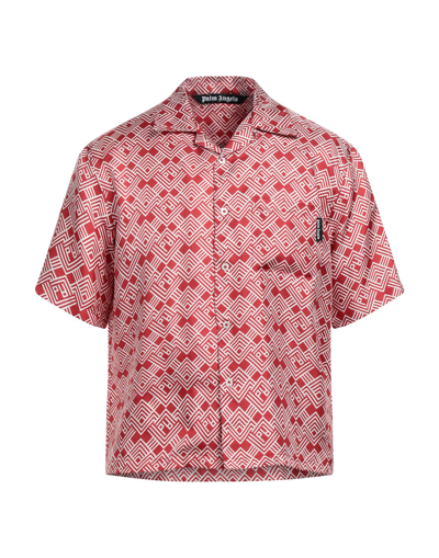 Shop Palm Angels Man Shirt Red Size 38 Silk, Polyester